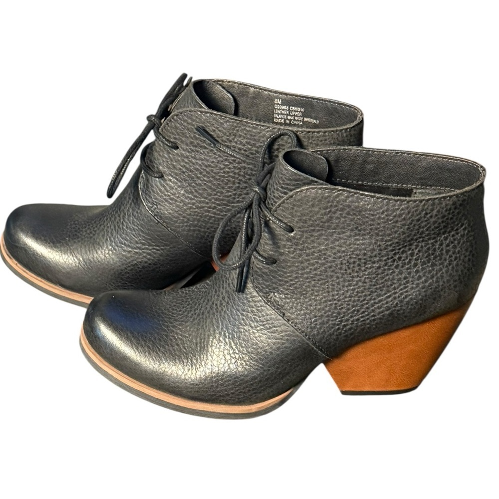 Kork Ease Roana Black Pebbled Leather Boho‎ Lace Up Anke Bootie 8M